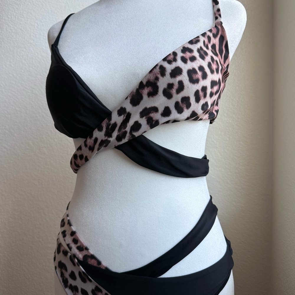 Women’s Black & Leopard Print Strappy Bikini - Brand